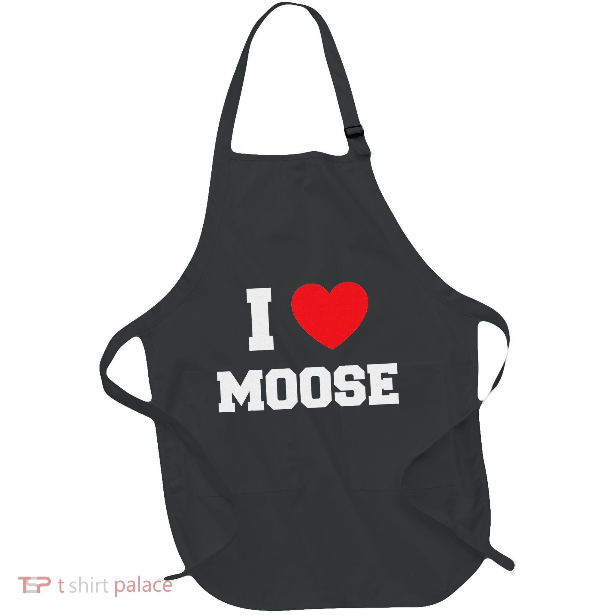 I Love Moose Full-Length Apron With Pockets
