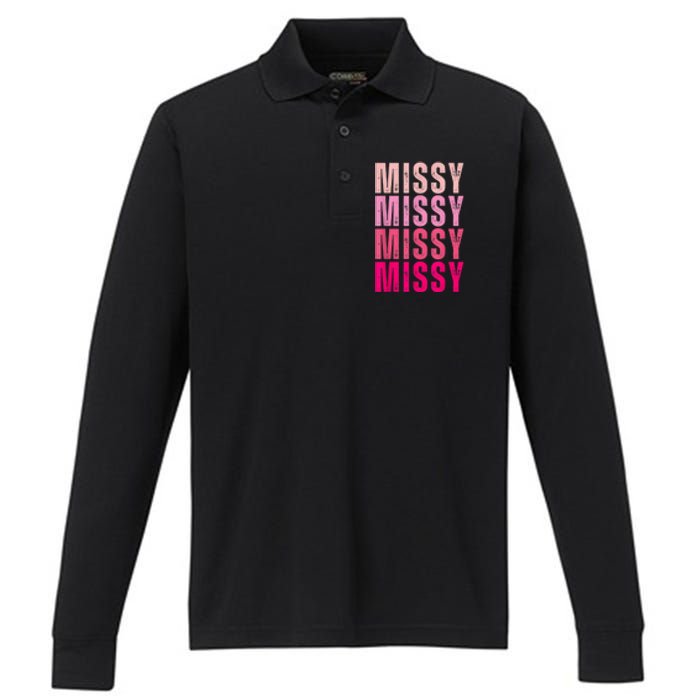 I Love Missy First Name Missy Vintage Performance Long Sleeve Polo