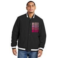 I Love Missy First Name Missy Vintage Insulated Varsity Jacket