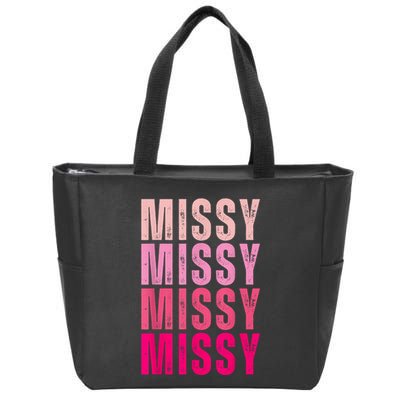 I Love Missy First Name Missy Vintage Zip Tote Bag