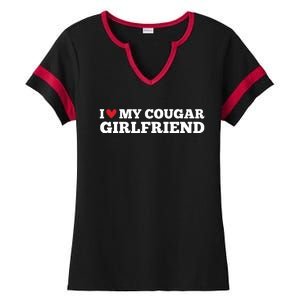 I Love My Cougar Girlfriend Funny Birthday Anniversary Ladies Halftime Notch Neck Tee