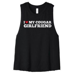 I Love My Cougar Girlfriend Funny Birthday Anniversary Women's Racerback Cropped Tank