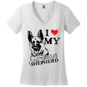 I Love My German Shepherd German Shepherd Pet Dog T Women's V-Neck T-Shirt