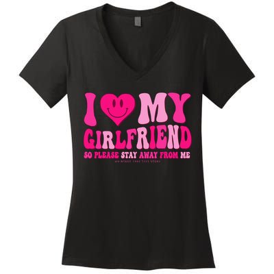 I Love My Girlfriend Valentines Day I Heart My Girlfriend GF Women's V-Neck T-Shirt