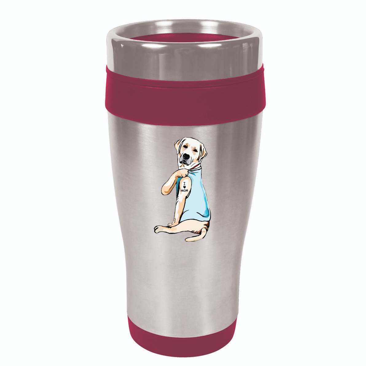 I Love Mom Funny Labrador Tattooed 16oz Travel Tumbler