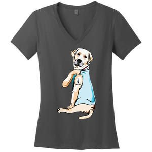 I Love Mom Funny Labrador Tattooed Women's V-Neck T-Shirt