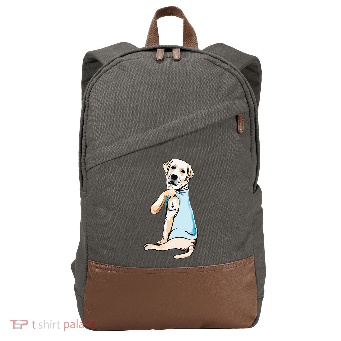 I Love Mom Funny Labrador Tattooed Cotton Canvas Backpack