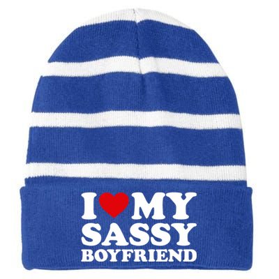 I Love My Sassy Boyfriend I Heart My Sassy Boyfriend Striped Beanie with Solid Band