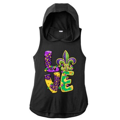 I Love Mardi Gras For Matching Family Fleur De Lis Ladies PosiCharge Tri-Blend Wicking Draft Hoodie Tank