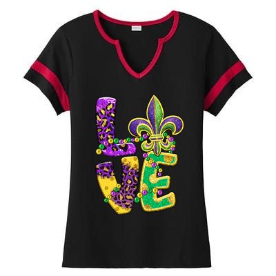 I Love Mardi Gras For Matching Family Fleur De Lis Ladies Halftime Notch Neck Tee