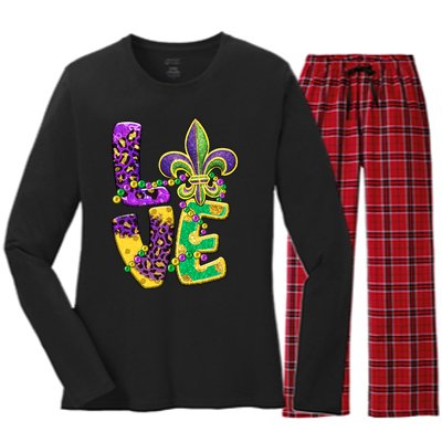 I Love Mardi Gras For Matching Family Fleur De Lis Women's Long Sleeve Flannel Pajama Set 