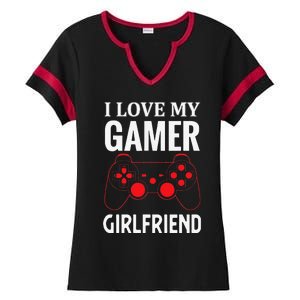 I Love My Gamer Girlfriend Gift Video Gaming Couple Ladies Halftime Notch Neck Tee