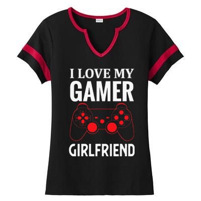 I Love My Gamer Girlfriend Gift Video Gaming Couple Ladies Halftime Notch Neck Tee