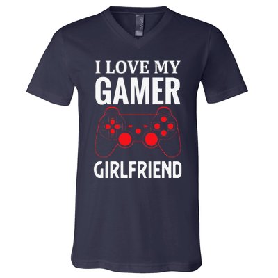 I Love My Gamer Girlfriend Gift Video Gaming Couple V-Neck T-Shirt