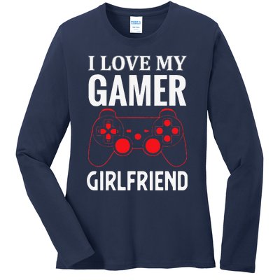 I Love My Gamer Girlfriend Gift Video Gaming Couple Ladies Long Sleeve Shirt