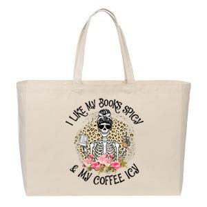 I Like My Books Spicy & My Coffee Icy Reader Reading Bookish Cotton Canvas Jumbo Tote