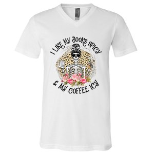 I Like My Books Spicy & My Coffee Icy Reader Reading Bookish V-Neck T-Shirt