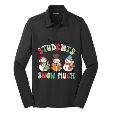 I Love My Student Snow Much Retro Christmas Teacher Holiday Gift Silk Touch Performance Long Sleeve Polo