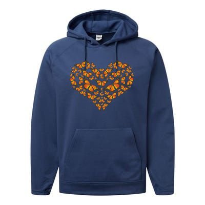 I Love Monarchs Butterfly Heart Gift Performance Fleece Hoodie