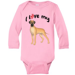 I Love My Fawn Great Dane Dog Baby Long Sleeve Bodysuit