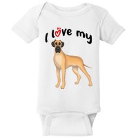 I Love My Fawn Great Dane Dog Baby Bodysuit