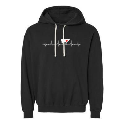 I Love My Cow Valve EKG Heartbeat animal Garment-Dyed Fleece Hoodie