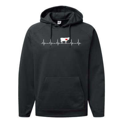 I Love My Cow Valve EKG Heartbeat animal Performance Fleece Hoodie