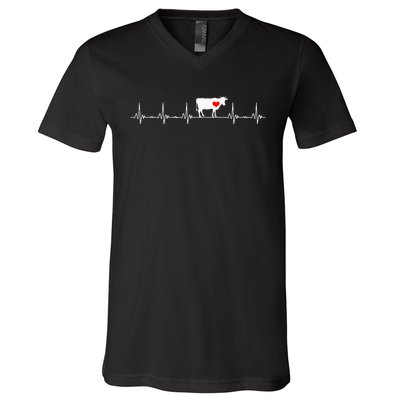 I Love My Cow Valve EKG Heartbeat animal V-Neck T-Shirt