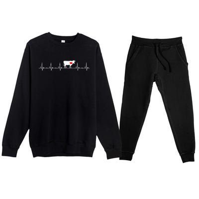 I Love My Cow Valve EKG Heartbeat animal Premium Crewneck Sweatsuit Set