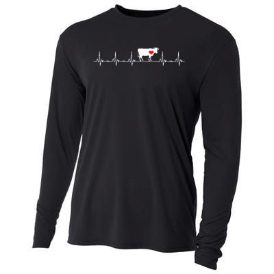 I Love My Cow Valve EKG Heartbeat animal Cooling Performance Long Sleeve Crew