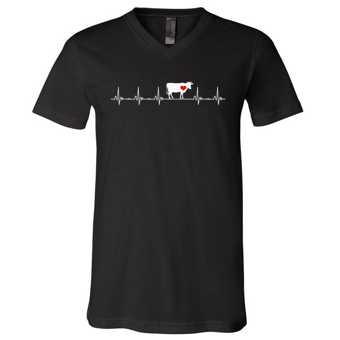 I Love My Cow Valve EKG Heartbeat Heart Patient V-Neck T-Shirt