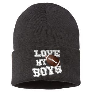 I Love My Boy Football For MomsCute Football Mom Sustainable Knit Beanie