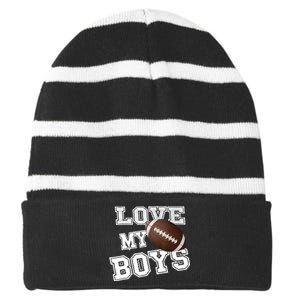 I Love My Boy Football For MomsCute Football Mom Striped Beanie with Solid Band