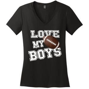 I Love My Boy Football For MomsCute Football Mom Women's V-Neck T-Shirt