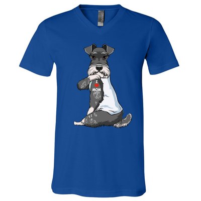 I Love Mom Tattoo Schnauzer Mom Dog Lover Funny Gift V-Neck T-Shirt