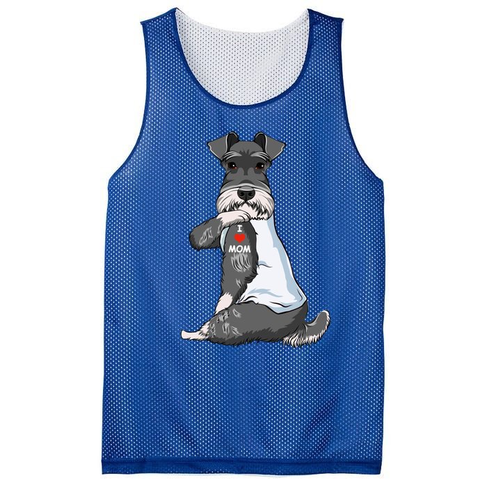 I Love Mom Tattoo Schnauzer Mom Dog Lover Funny Gift Mesh Reversible Basketball Jersey Tank