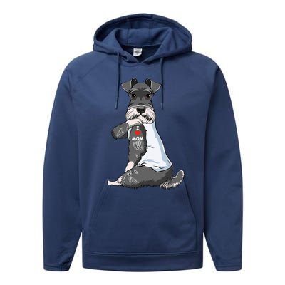 I Love Mom Tattoo Schnauzer Mom Dog Lover Funny Gift Performance Fleece Hoodie