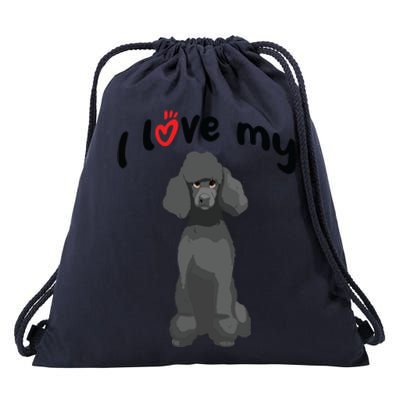 I Love My Black Standard Poodle Dog Drawstring Bag