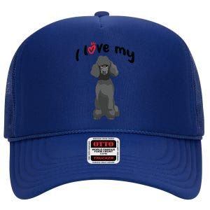 I Love My Black Standard Poodle Dog High Crown Mesh Back Trucker Hat