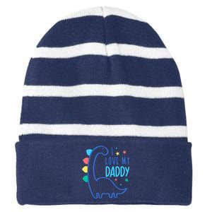 I Love My Daddy Dinosaur Striped Beanie with Solid Band