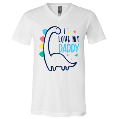 I Love My Daddy Dinosaur V-Neck T-Shirt