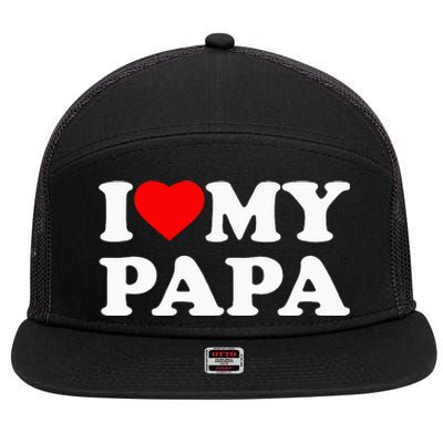 I Love My Papa Heart 7 Panel Mesh Trucker Snapback Hat