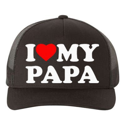 I Love My Papa Heart Yupoong Adult 5-Panel Trucker Hat