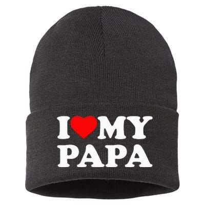 I Love My Papa Heart Sustainable Knit Beanie