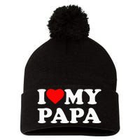 I Love My Papa Heart Pom Pom 12in Knit Beanie