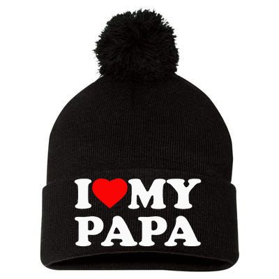 I Love My Papa Heart Pom Pom 12in Knit Beanie