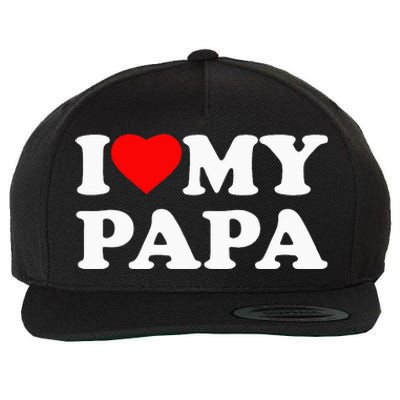 I Love My Papa Heart Wool Snapback Cap