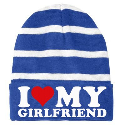 I Love My Girlfriend Gf I Heart My Girlfriend GF  Striped Beanie with Solid Band