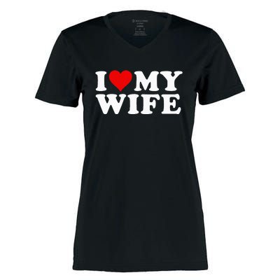 I Love My Wife Marriage Anniversary Married I Heart My Wife Women's Momentum V-Neck T-Shirt