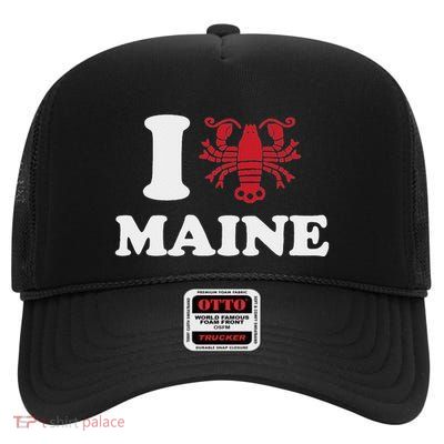 I Love Maine I Lobster Maine Heart Shape Lobster High Crown Mesh Back Trucker Hat